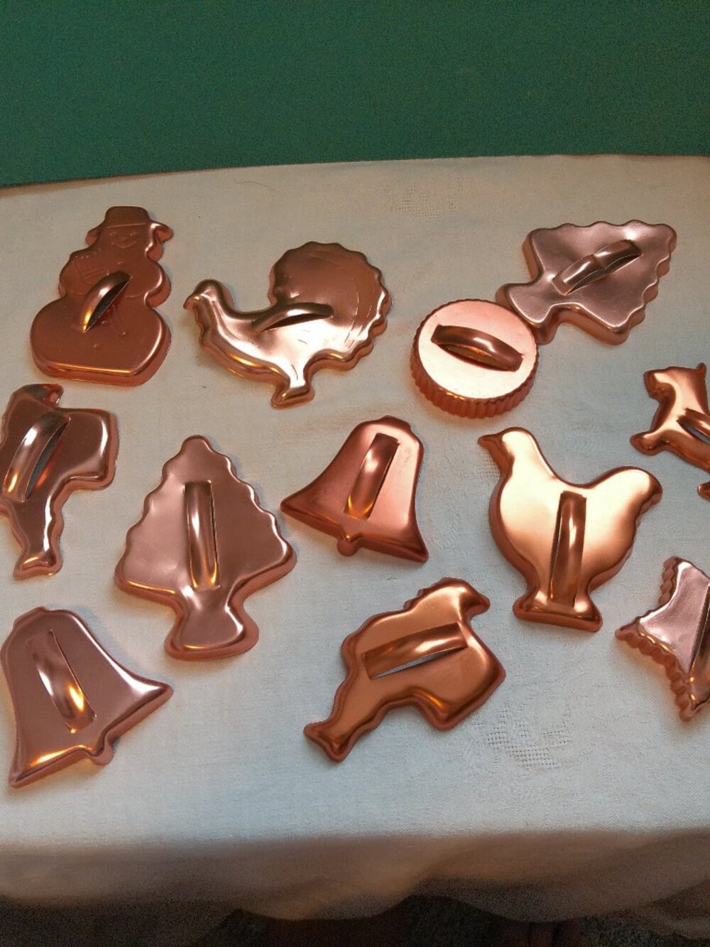 Copper Colored Cookie Cutters Holidays Misc with Handles Vintage set of 12